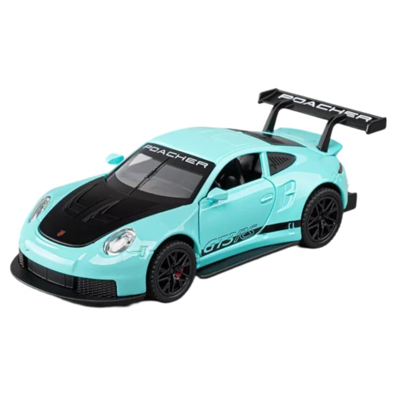 Image of 1:32 Porsche 911 GT3 RS Diecast Model Pull Back Toy Car with Sound & Light Openable Doors Miniature Racing Car for Kids & Collectors Gift for Boys & Adults (Green)