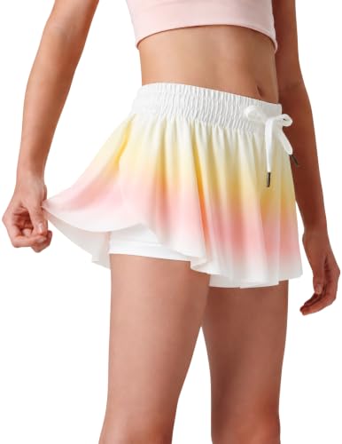 Image of 1 or 3 Pack Girls Flowy Shorts with Spandex Liner & Pocket, 2-in-1 Athletic Butterfly Shorts for Running Dance