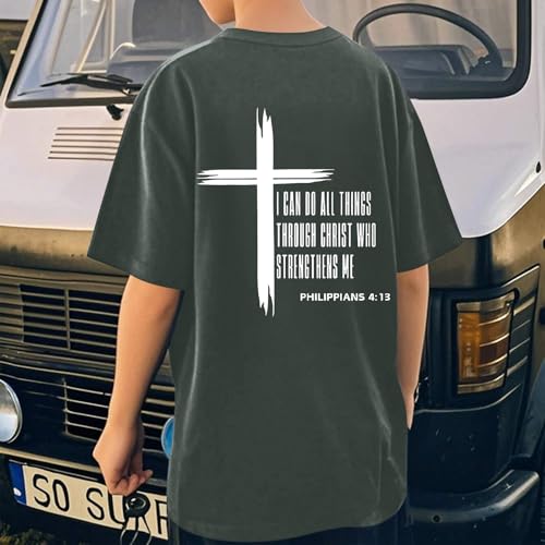 Image of KEEVICI Boys Christian Graphic Tees God Jesus Shirts for Kids Cross Faith Bible Verse Inspirational Religious Cotton T Shirt