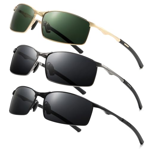 Image of SUNGAIT Ultra-Lightweight Polarized Sunglasses Men for Driving Fishing Golf, Rectangular Metal Frame with Spring Hinge