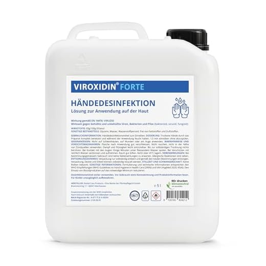 Viroxidin Desinfektionsmittel für Hände - Viruzid - 83% Alkohol (Ethanol) Hygienische Handdesinfektion gegen Bakterien, Viren & Pilze zum Einreiben - Hände Desinfektionsmittel 5000ml