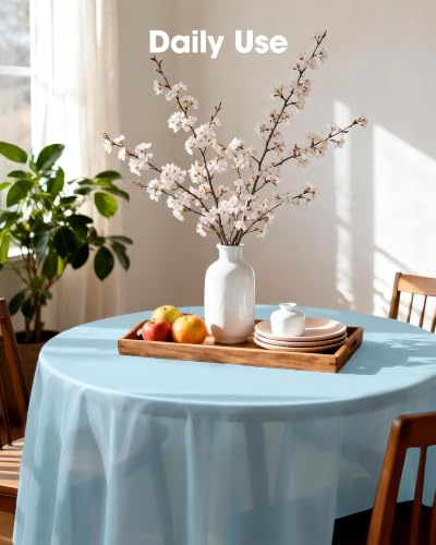 Image of Pureegg Plastic Table Cloth Disposable 84 Inch Round 10 Pack, Baby Blue