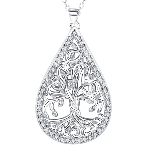 JUZICHEN Collar Árbol De La Vida Con Circonita Verde Para Mujer, Collar De Plata De Ley Para Mujer, Hipoalergénico Collares, Presentado En Caja De Regalo (F2)