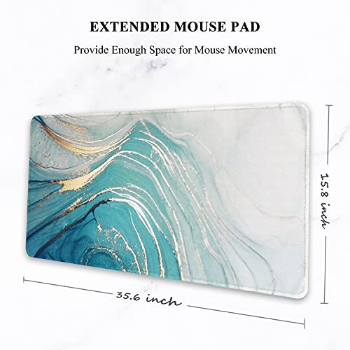 Image of Auhoahsil Extended Mouse Pad, XXL Gaming Mouse Pads, Large Big Mousepad Laptop Computer Keyboard Mat Desk Pad with Non-Slip Base Stitched Edge for Gaming Office, 31.5 x 15.7 inch, Green Ocean Beach