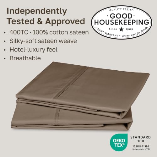 Image of California Design Den Standard /Queen Pillow Cases Set of 2-400 Thread Count, 100% Cotton Sateen, Soft and Breathable Cotton Pillow Cases Standard Size Pair - Mocha