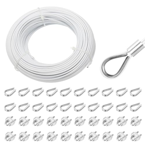 Cuerda de alambre de acero inoxidable 304 de 3mm y 164 pies de cable blanco con accesorios
