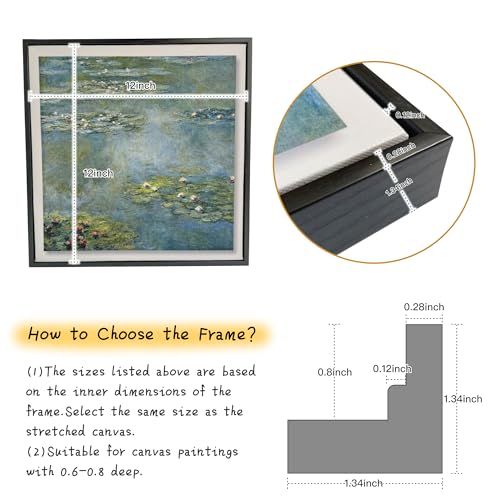 Image of Canvas Floater Frames for Canvas Art 0.8inch Depth Frames for Canvas Painting Floating Frame Plastic Floater Frame for Canvas Prints (Black, 12 x 12 inch)