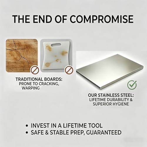 Tabla de Cortar de Acero Inoxidable 304 para Cocina con Borde Antideslizante, Ideal para Carnes, Verduras, Masa y Horneado (40 x 50 cm) miniatura 6