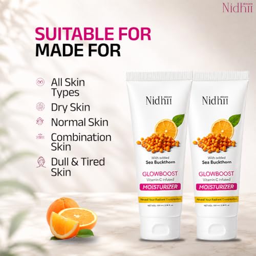 Image of Vitamin C Moisturizer | Vitamin E & Seabuckthorn | Lightweight, Oil-Free Face Moisturizer | Brightening & Deep Hydration | With Niacinamide & Shea Butter | For All Skin Types Men & Women | 100 ml Pack pf 2