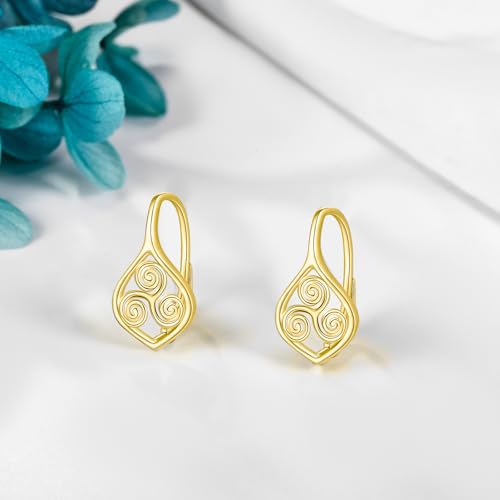 POPLYKE Celtic Earrings 925 Sterling Silver Plated Gold Celtic Leverback Earrings Celtic Knot Jewelry for Women3