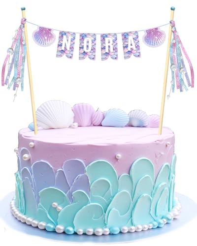 Mermaid Cake Topper – Custom Name Mermaid Cake Decorations for Girls, Under the Sea Party Decorations, Smash Cake & Ocean Theme Birthday Cake Decoration