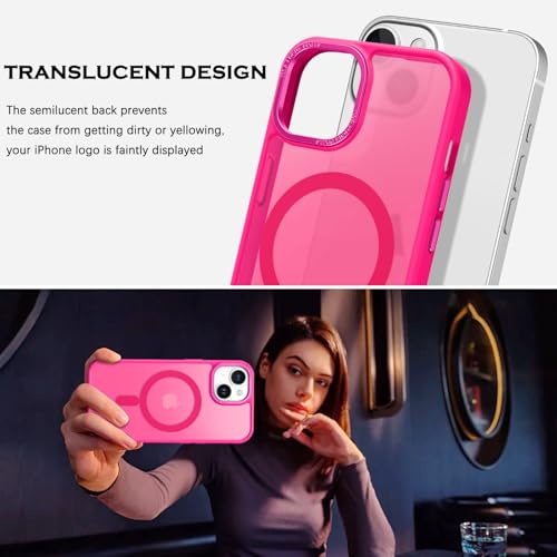 Image of YINLAI for iPhone 15 Case 6.1-inch,Magnetic Compatible with MagSafe, Slim Matte Anti-Fingerprint, Shockproof Full Body Military Grade Protection for iPhone 15 Cover, Hot Pink