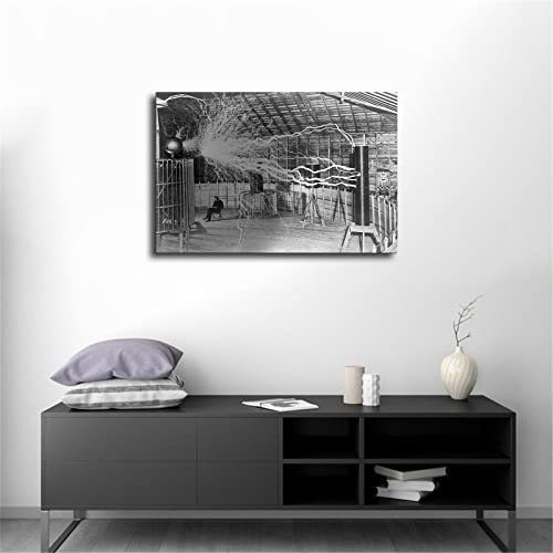 Nikola Tesla Lab Electricity Print Posters Modern Prints Paintings Canvas Wall Art For Home Kitchen Living Room Bedroom Decor (Framed,24X36Inch) #TOP3