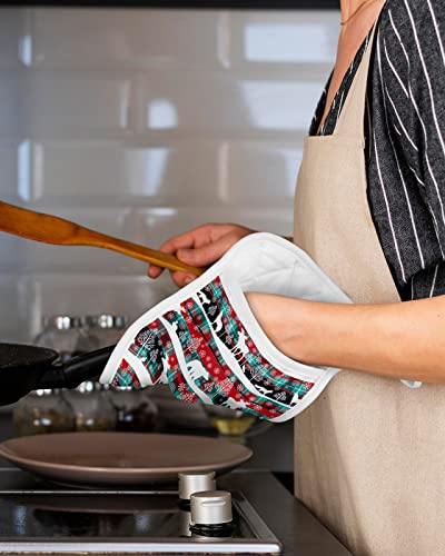 Christmas Plaid Reindeer Pot Holders With Pocket For Kitchen, Heat-Resistant Potholders Set Of 2, Hot Pads Oven Mitts With Hanging Loops For Home Cooking Baking Microwave, Buffalo Check #TOP4