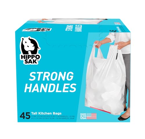 Hippo Sak - Kitchen Trash Bags 13 Gallon - Garbage Bags with Handles - 45 Count