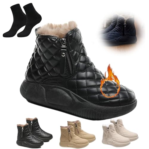 HESYSUAN Botas de nieve cálidas con suela gruesa para mujer, botas de nieve para mujer, botas de plataforma altas antideslizantes, botines impermeables con cremallera lateral (39EU,black)
