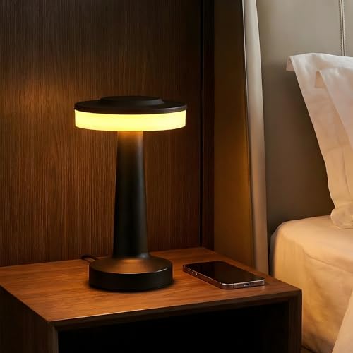 Image of Riakrum 4 Pcs LED Cordless Table Lamp Bulk Rechargeable,Black | Portable Wireless Lamps, 3 Color Stepless Dimming, 15 Hour Battery, Touch Control, Wedding Home Restaurant Decor