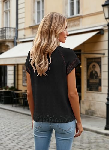 Image of SAUKOLE Women's Sweater Vest Casual V Neck Cap Sleeve Knit Pullover Tops | 2026 Spring Clothes, Soft Knit Shirts, Short Sleeves T-shirts, Tunic Blouses, Sweater Tank Tops