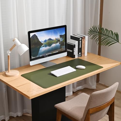 Image of AROPANA Anti-Slip Extended Mouse Pad | PU Vegan Leather Desk Mat | Large Computer Desk Protector Pad with Suede Base for Keyboard, Laptop, Office & Home (90x45CM, Deep Green)