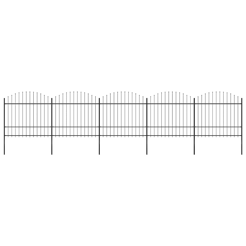Ogrodzenie ogrodowe z grotem włóczni ze stali, kolor czarny, 892,5 x 175 cm, 5 elementów ogrodzenia i 6 słupków, dekoracyjne ogrodzenie ogrodowe, stabilne ogrodzenie ogrodowe do ogrodu i działki