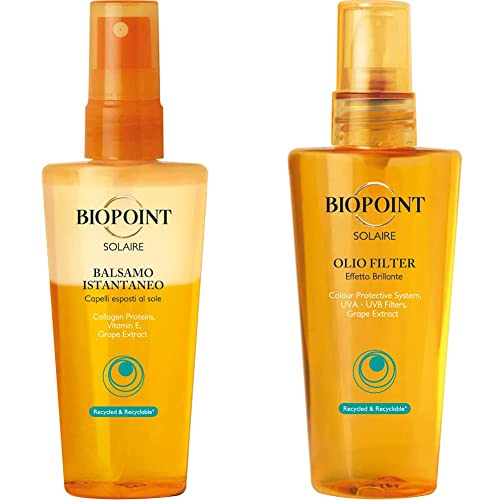 Biopoint Balsamo Bifase Solare Per Capelli 100 ml - Senza Risciacquo, Idrata in Profondità Contrastando l’Azione Dissecante di Sole e Mare + Biopoint Olio Per Effetto Glossato 100 ml
