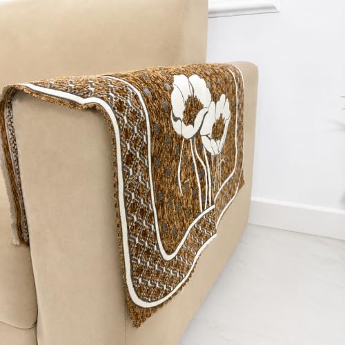 Image of Homerz Premium Chenille Fabric Sofa Cover | Soft, Durable & Dustproof | Decorative Couch Cover (Florida Chocolate, 2 pc Armrest, Armrest)