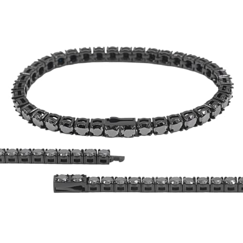 DZGEESHI 3mm Round Cut Black Moissanite Tennis Bracelet for Women Mens Mmoissanite Diamond Bracelets 316 Stainless Steel Cuban Chain Gifts Birthday Anniversary (3MM 7inch)