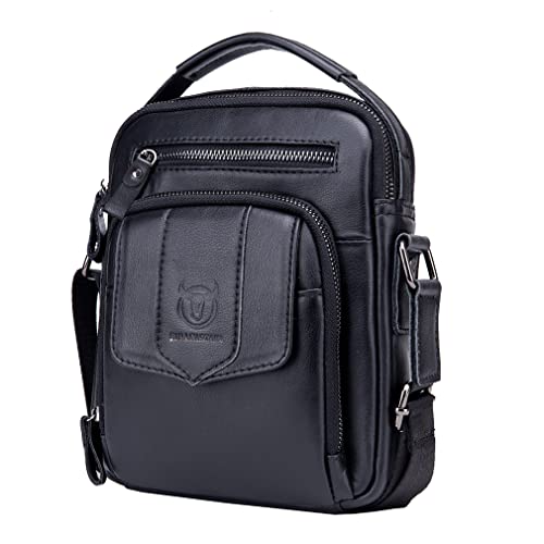 Leather Shoulder Messenger Bag Daypack for Men Outdoor Travel Business Crossbody Small Briefcase Phone Wallet Tote Casual Sling Handbag (Black)