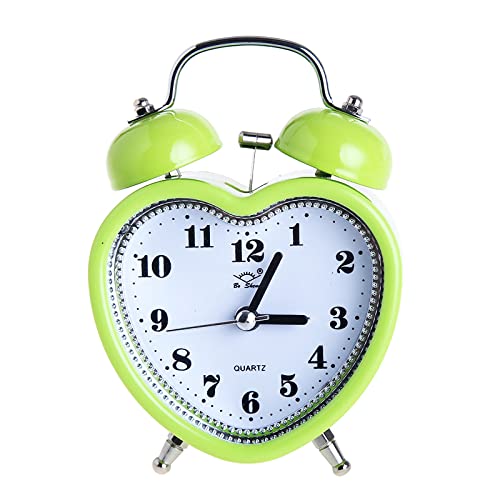 SHISEDECO 3 Inches Cute Twin Bell Loud Alarm Clock Silent Analog Quartz Nightlight Tableclock Battery Operated for Kids, Seniors, Heavy Sleepers, Decorations for Bedroom, Living Room (Green)