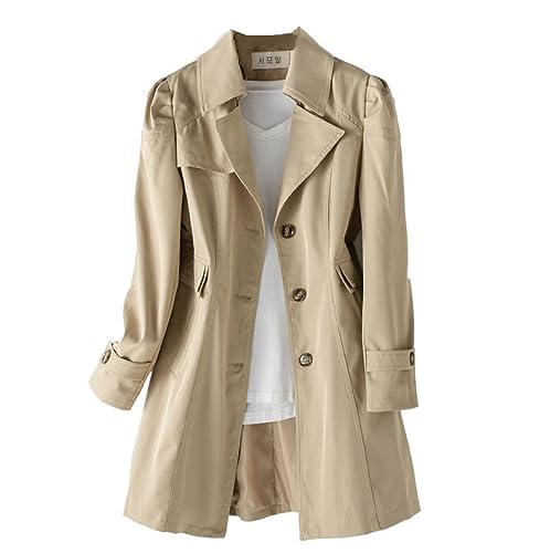 Dninmim Women's Casual Windbreaker Single Breasted Lapel Coats Solid Slim Jackets Trench