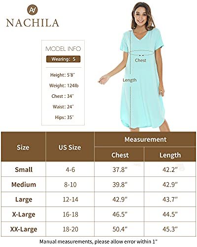 Nachila Womens Bamboo Nightgown V Neck Loungewear Short Sleeve Sleepwear Side Slit Soft Nightwear Dark Grey L #TOP5