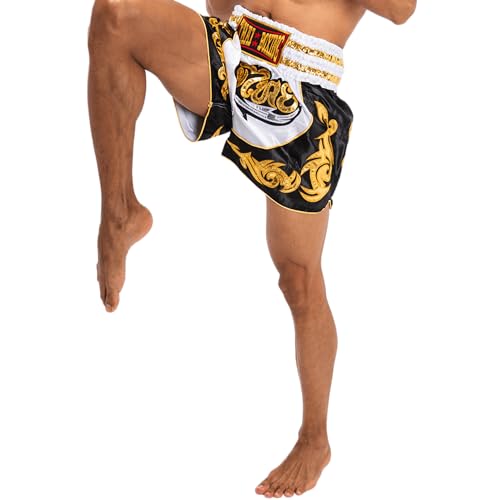 MUAY NATION Muay Thai Shorts für Männer Frauen Slim Cut MMA Boxshorts Training Kickbox-Kleidung Kampfsport-Shorts (DE/NL/SE/PL, Alphanumerisch, L, Regular, Regular, Weiß)