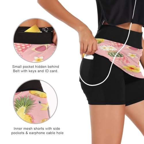 ODAWA Pink Tropical Saias de golfe leves para mulher calções desportivos para ténis S-XXL, Rosa trop