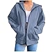 Womens Oversize Hooded Cardigan with Zip Fall Casual Long Sleeves Hoodies Solid Color Loose Pockets Jackets Trendy 2025 Light Blue XX-Large