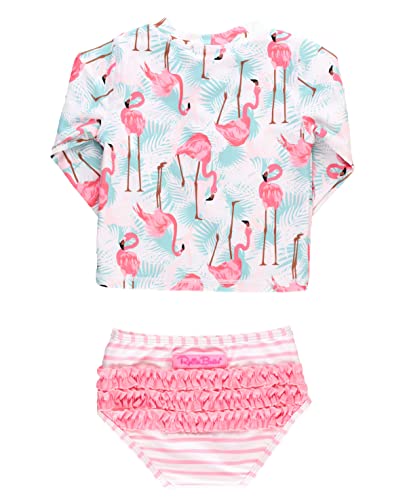 Image of RuffleButts Baby /Toddler Girls Rash Guard 2-Piece Swimsuit Set - Long Sleeve Bikini with UPF 50+ Sun Protection