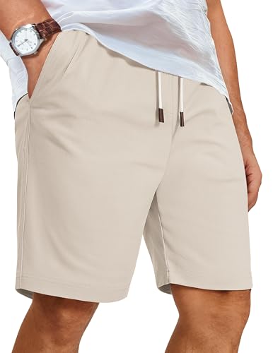 COOFANDY Mens Casual Dress Shorts Cotton Chino Shorts Fashion Classic Fit Resort Shorts Light Khaki