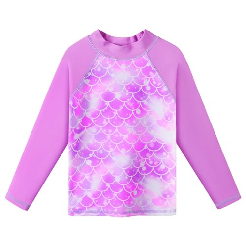 BAOHULU Maiô infantil de duas peças de manga comprida UPF50+ Rash Guard, Rosa e roxo, 9-10 Years