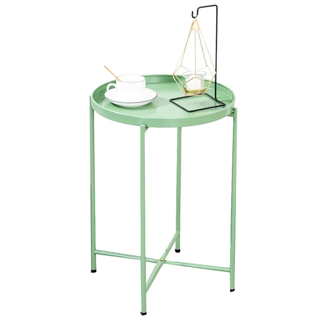 stolik pomocniczy, Okrągły stolik końcowy ze złotą wyjmowaną metalową tacą(Green)