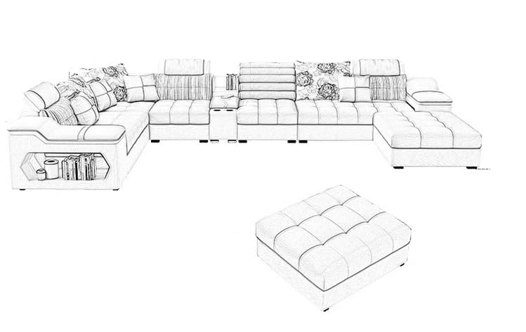 Image of Avion COMFORA U Shape 12 Seater Sofa Set for Living Room (Grey) | Interchangeable U-Shaped Sectional Sofa Set with Cup Holder with 4 Puffy for Living Room & Office
