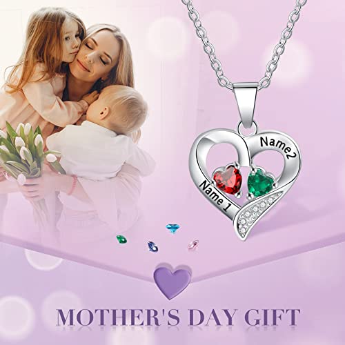 Jewelstruck Sterling Silver Personalized 2 Names Birthstone Necklace Heart Custom Necklace for Women Wife Grandma Mothers Day Necklace for Mom Valentine's Day Gifts for Her3