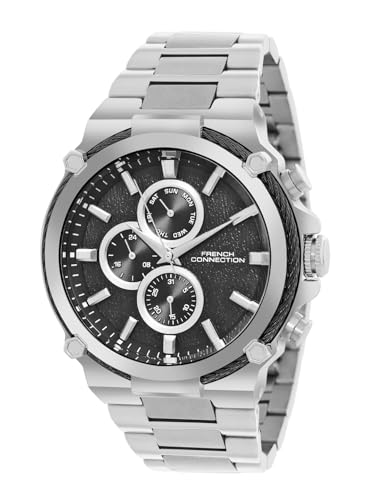 Image of French Connection Astro Multifunction Black Round Dial Stainless Steel Strap | Casual | Premium | See Through Feature | Sunray Feature Wrist Watch for Men - FCH18BSM