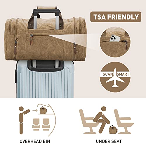 Image of Wildroad Waxed Canvas Genuine Leather 50L Waterproof Duffle Bag - Vintage Travel Weekender Overnight Carry On