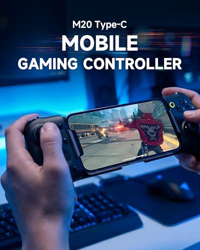 Image of EasySMX M20 Mobile Game Controller for Android, iPhone 15 /16 /17 & iPad Mini 6 /7, Dual ABXY Switch, Hall Anti-Drift Joysticks, Dual Triggers, 1000Hz Polling Rate, Plug And Play, Ideal for Soccer and Other Mobile Games,Black
