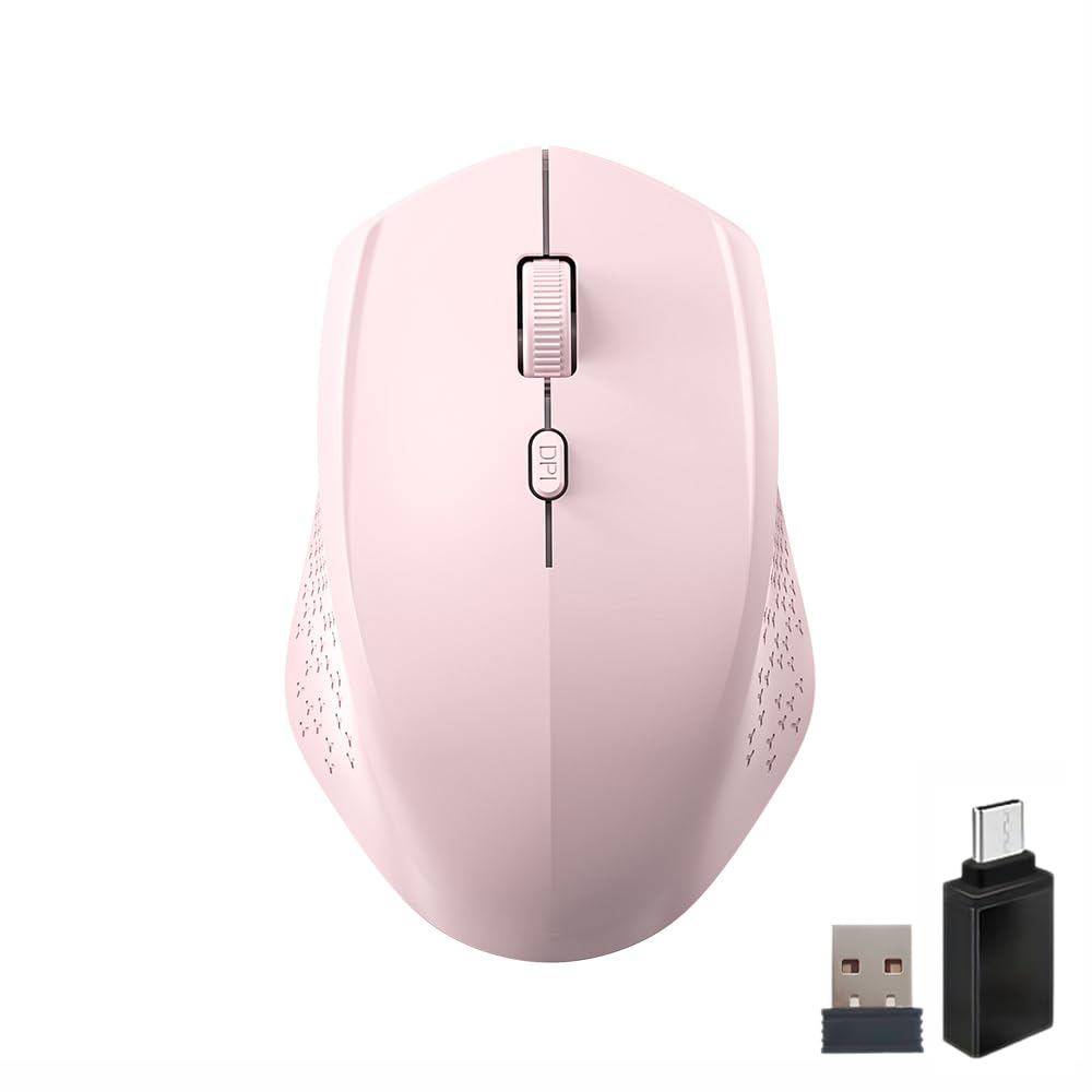 Mysz bezprzewodowa 2,4 G, USB i Bluetooth, mysz bezprzewodowa Dual Mode z regulacją DPI 800/1200/1600, bezprzewodowa mysz do laptopa, PC, iOS, Android, iPad, Windows, różowa