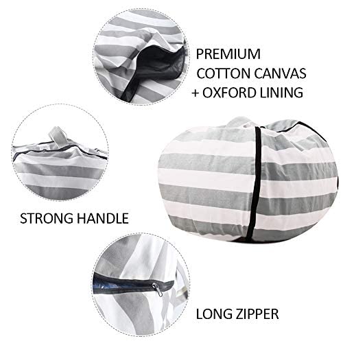 Tigerhu Stuffed Animal Extra Large Cotton Canvas Organizing Bag-Perfect Storage Solutions For Plush Toys, Blankets, Towels & Clothes, 38", Grey/White Striped #TOP4