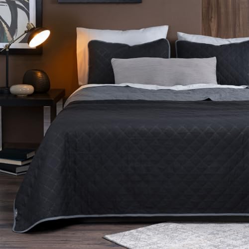Opiniones y reviews de Juegos de edredones del mes. 43 REAL TEXTIL Colcha Doble Vista con Fundas de Almohada, Edredón Ligero Capitonado Pinsonic, Edrecolcha para Verano, Sobrecama (Negro - Gris, Matrimonial)