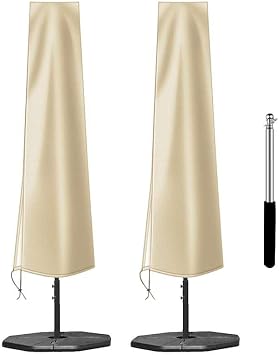 OKPOW Patio Umbrella Cover Waterproof Fit 9ft to 12ft Outdoor Umbrellas | 420D Oxford with Long Zipper, Protect Umbrella from Sun, Rain, Snow & Dust, Helping Extend Outdoor Umbrellas Life 2 Pack