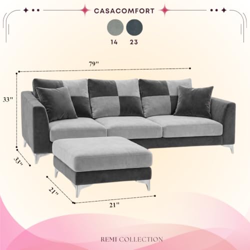 Image of Romeo Rich 4 Seater L Shape Sofa Set with Movable Ottomans | Flexible Layout | Velvet Suede Fabric | Golden Aesthetic Legs | Dual Tone Modern Sofa for Living Room (Dark Grey-Light Grey)