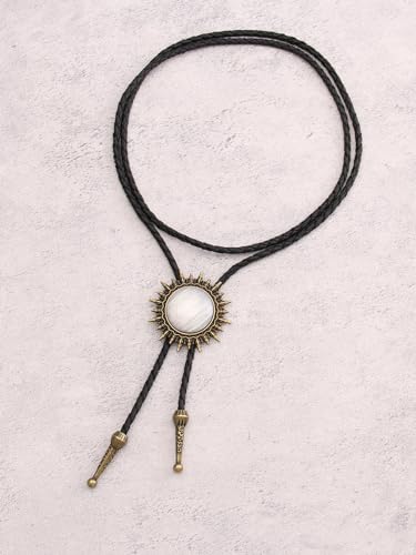Image of Jeilwiy Bolo Tie for Men Western Cowboy Tie Necklace Gold Bolo Tie Leather Necktie Halloween Tie Accessories for Women