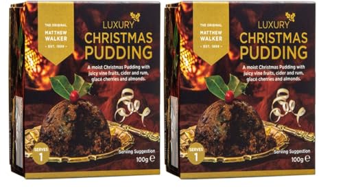 Moist Luxury Christmas Pudding with Juicy Vine Fruits Almonds Cider and Rum. Suitable for Vegetarians 2 X 100g - Matthew Walker